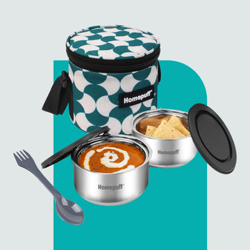 Steel Lunch Box- Set of 2, with Bag - Teal